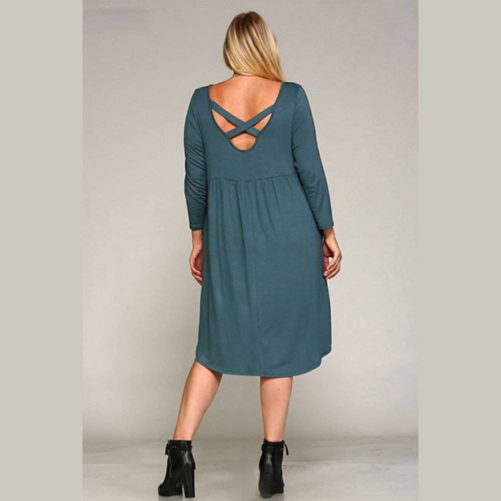 Plus Size 3/4 Sleeve Solid Jersey Babydoll Dress with Pockets in Plum - Picture 2 of 2